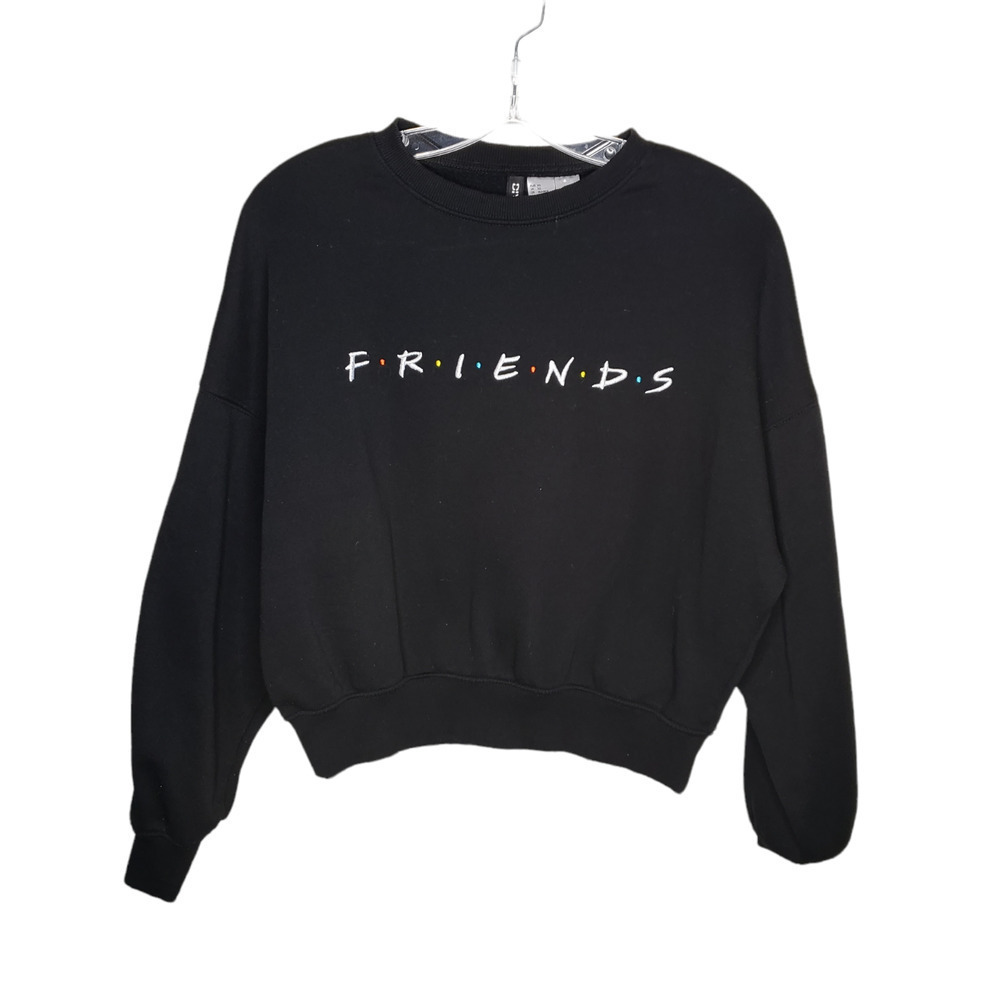 Divided H&M Womens Cropped Friends black Sweatshirt Sz XS y2k pullover top
